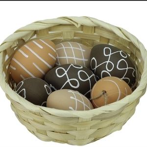 Farmhouse Neutral Tone Painted Design Easter Eggs Ornaments & Basket BNWT